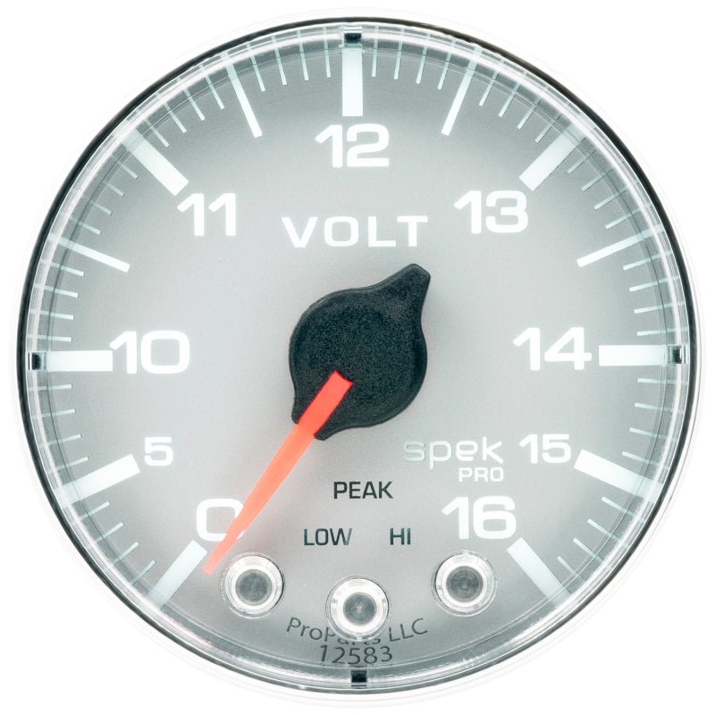 Autometer Spek-Pro Gauge Voltmeter 2 1/16in 16V Stepper Motor W/Peak & Warn Slvr/Chrm AutoMeter Gauges