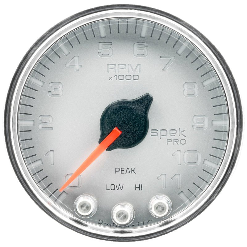 Autometer Spek-Pro Gauge Tach 2 1/16in 11K Rpm W/ Shift Light & Peak Mem Slvr/Chrm AutoMeter Gauges