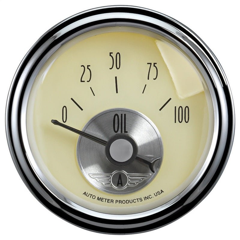 Autometer Prestige Series 2-1/16in 100 PSI Oil Presse Gauge (Antique Ivory) AutoMeter Gauges