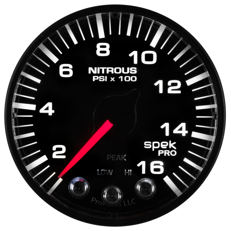 Autometer Spek-Pro Gauge Nitrous Press 2 1/16in 1600psi Stepper Motor W/Peak & Warn Blk/Blk AutoMeter Gauges