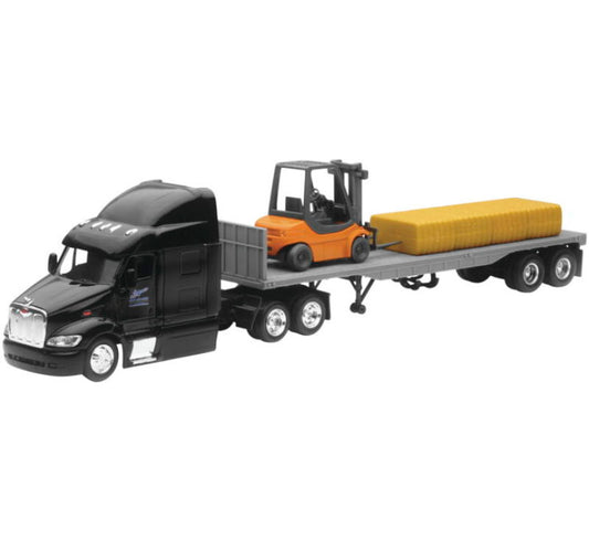 New Ray Toys Peterbilt 387 Flatbed w/Forklift and Hay Bale/ Scale - 1:32