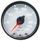 Autometer Spek-Pro Gauge Boost 2 1/16in 35psi Stepper Motor W/Peak & Warn White/Black AutoMeter Gauges