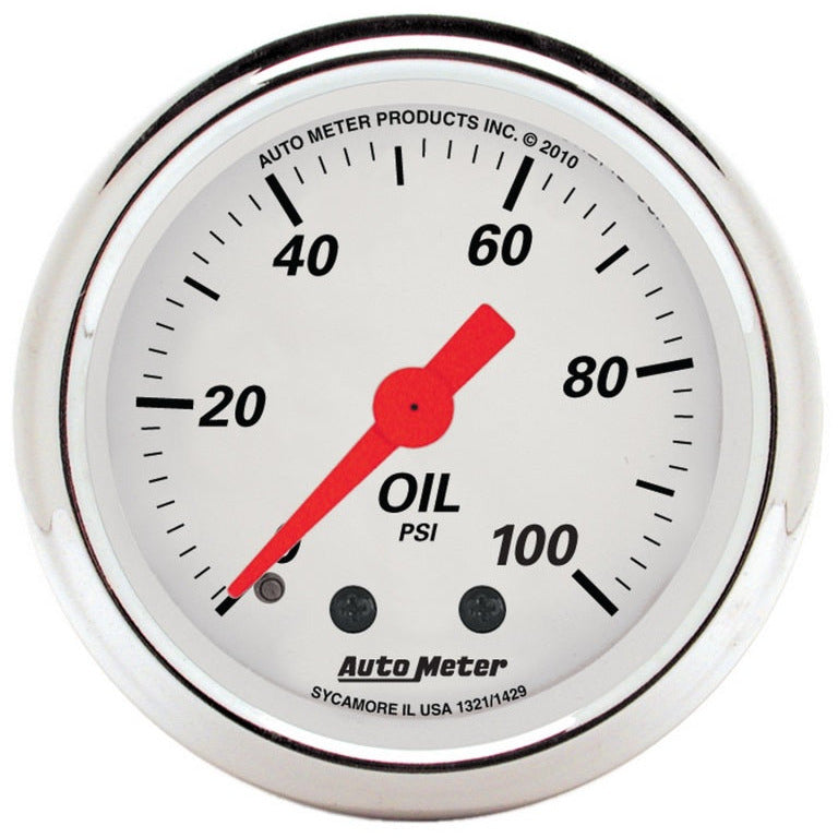 AutoMeter Gauge Oil Press 2-1/16in. 100PSI Mech Arctic White AutoMeter Gauges