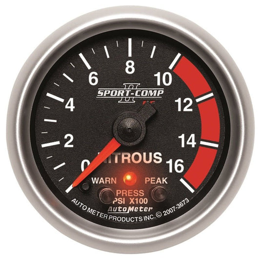 Autometer Sport-Comp II Pro Control 52mm 1600 PSI Nitrous Pressure Gauge AutoMeter Gauges