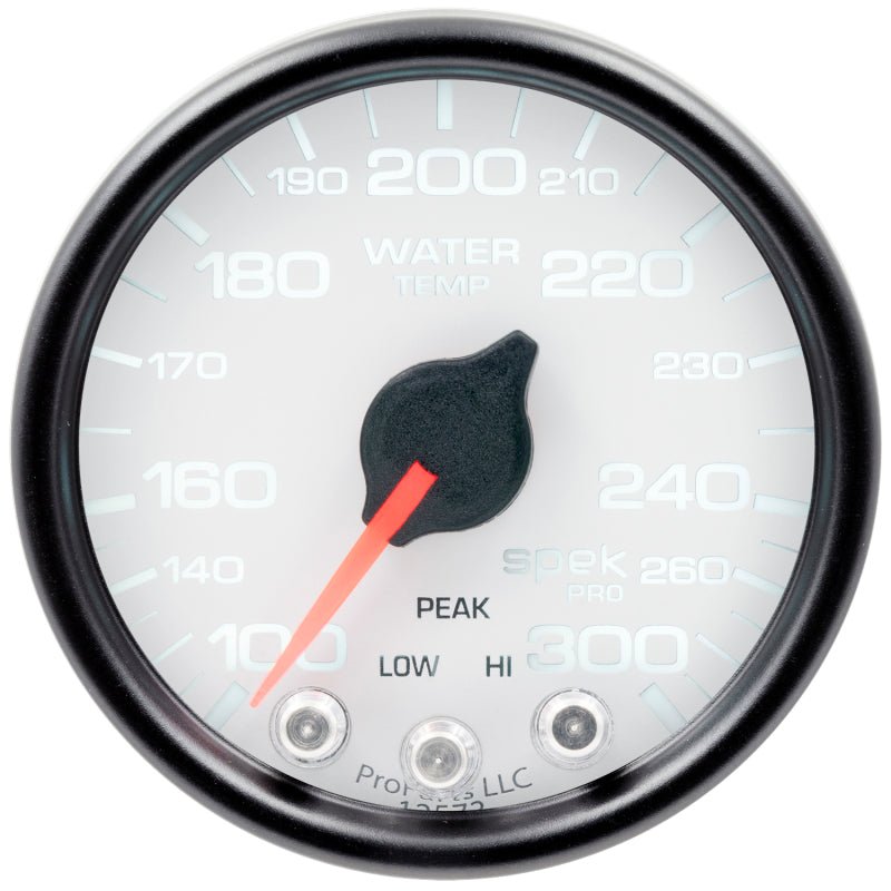 Autometer Spek-Pro Gauge Water Temp 2 1/16in 300f Stepper Motor W/Peak & Warn Wht/Blk AutoMeter Gauges