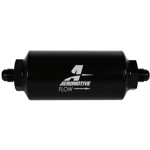 Aeromotive In-Line Filter - (AN-6 Male) 10 Micron Fabric Element Bright Dip Black Finish Aeromotive Fuel Filters