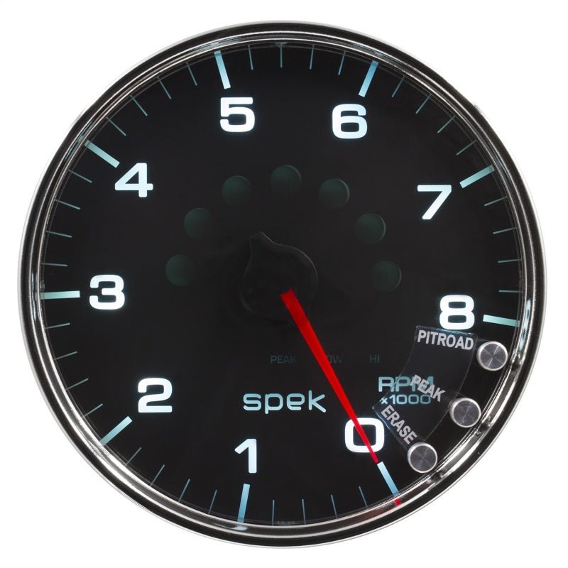 Autometer Spek-Pro Gauge Tachometer 5in 8K Rpm W/Shift Light & Peak Mem Black/Chrome AutoMeter Gauges