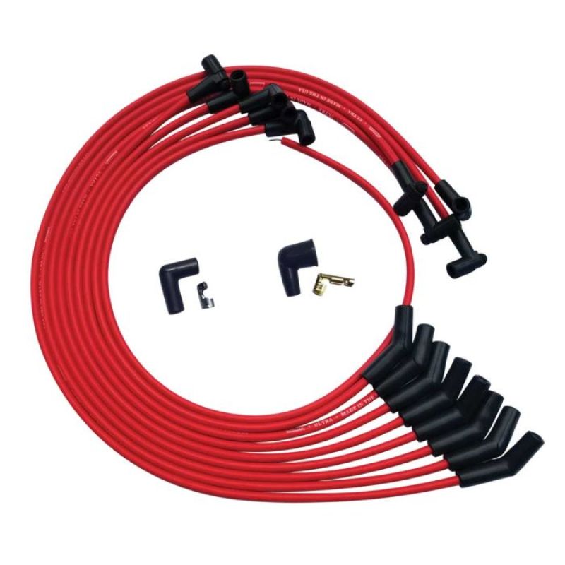Moroso SBC Under Header 135 Deg Plug HEI Ultra Spark Plug Wire Set - Red