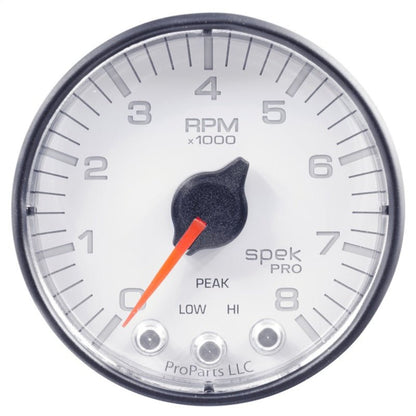 Autometer Spek-Pro Gauge Tach 2 1/16in 8K Rpm W/ Shift Light & Peak Mem Wht/Blk AutoMeter Gauges