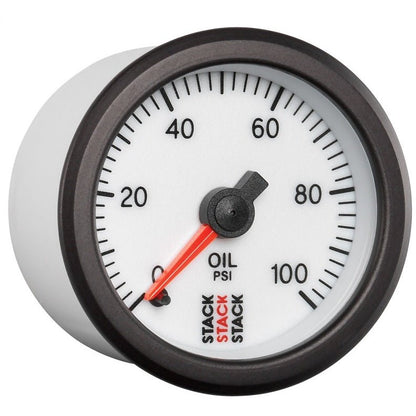 Autometer Stack 52mm 0-100 PSI 1/8in NPTF Male Pro Stepper Motor Oil Pressure Gauge - White AutoMeter Gauges