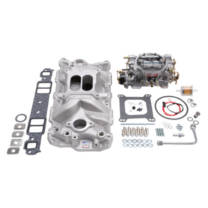 Edelbrock Manifold And Carb Kit Performer Eps Small Block Chevrolet 1957-1986 Natural Finish