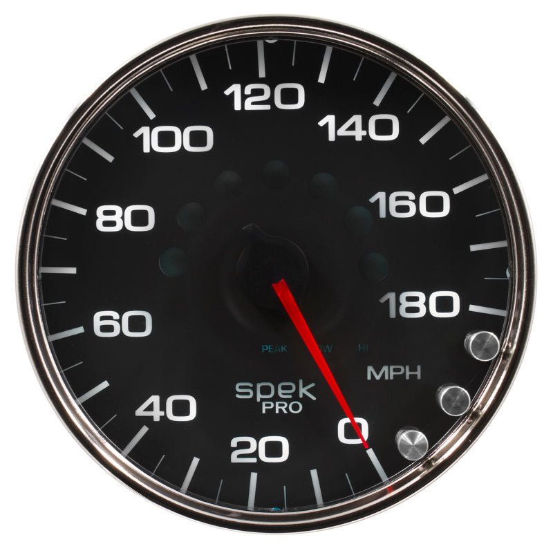 Autometer Spek-Pro Gauge Speedometer 5in 180 Mph Elec. Programmable Black/Chrome AutoMeter Gauges