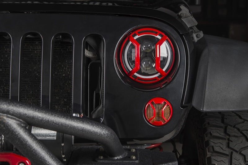 Rugged Ridge 07-18 Jeep Wrangler JK/JKU Red Elite Headlight Euro Guards Rugged Ridge Light Covers and Guards