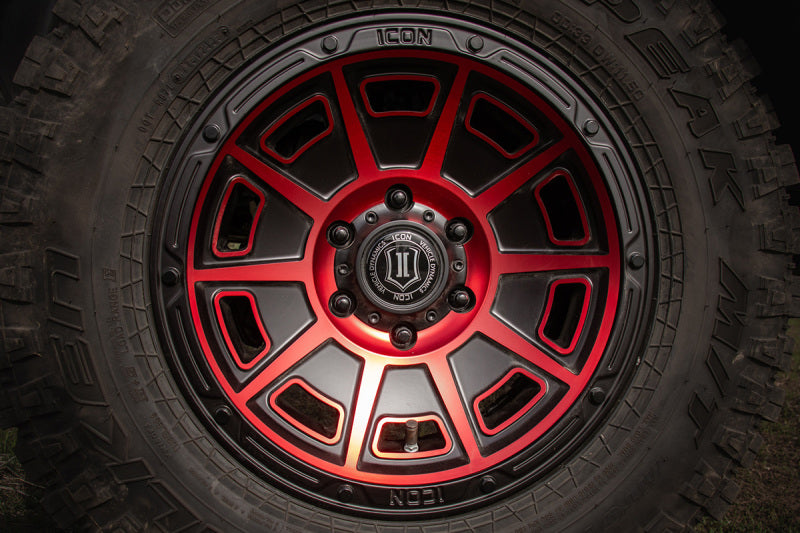 ICON Victory 17x8.5 5x5 -6mm Offset 4.5in BS Satin Black w/Red Tint Wheel