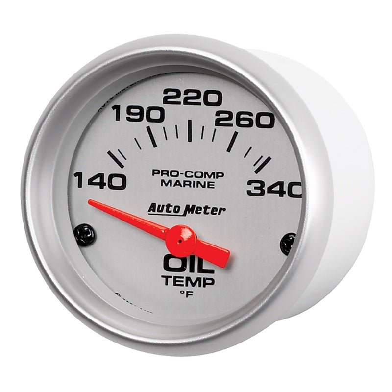Autometer Marine Silver Ultra-Lite 2-1/16in Electric Oil Temperature Gauge 140-300 Deg F AutoMeter Gauges