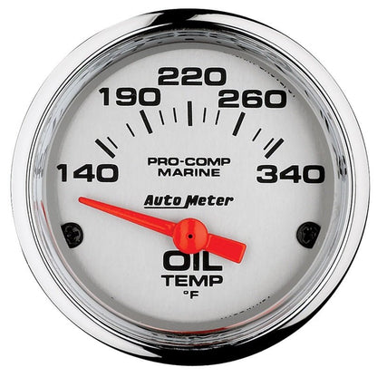 Autometer Marine Chrome Ultra-Lite 2-1/16in Electric Oil Temperature Gauge 140-300 Deg F AutoMeter Gauges