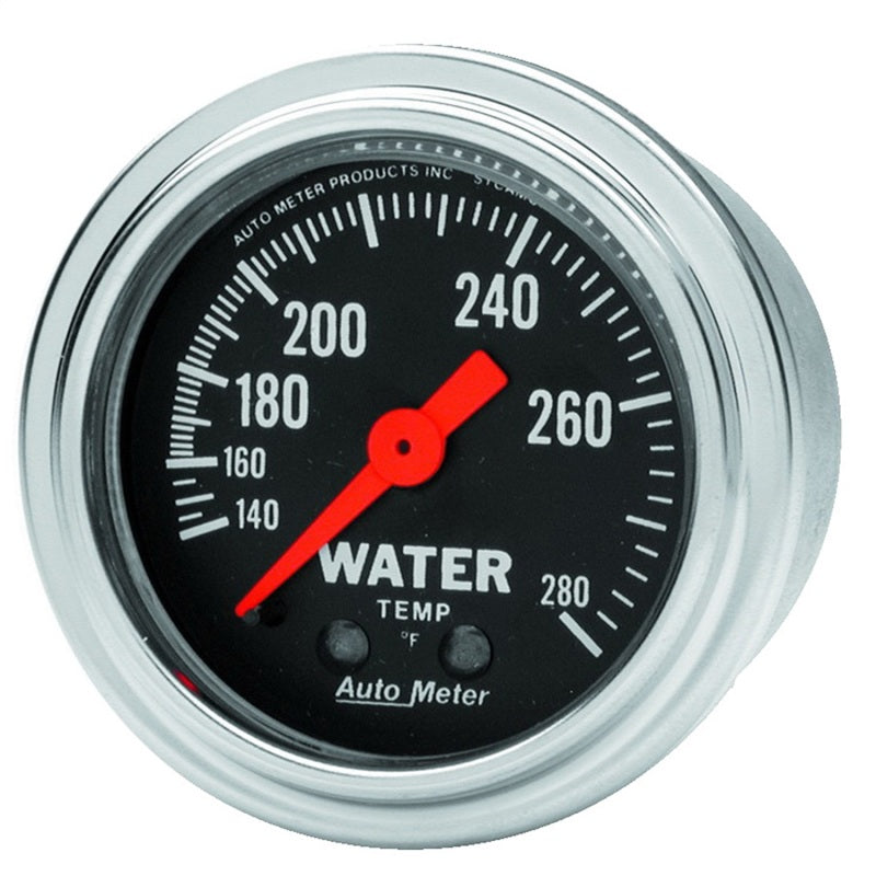 Autometer Traditional Chrome Mechanical Water Temperature 2 1/16in 140-280 F Gauge AutoMeter Gauges