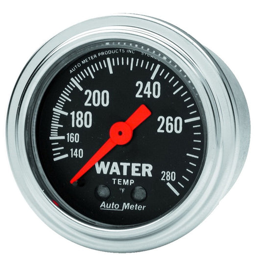 Autometer Traditional Chrome Mechanical Water Temperature 2 1/16in 140-280 F Gauge AutoMeter Gauges