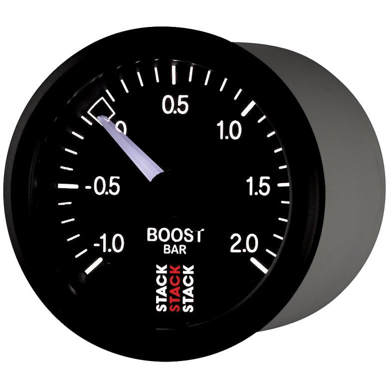 Autometer Stack 52mm -1 to +2 Bar T-Fitting 0.187in Barb (M) Mechanical Boost Pressure Gauge - Black AutoMeter Gauges