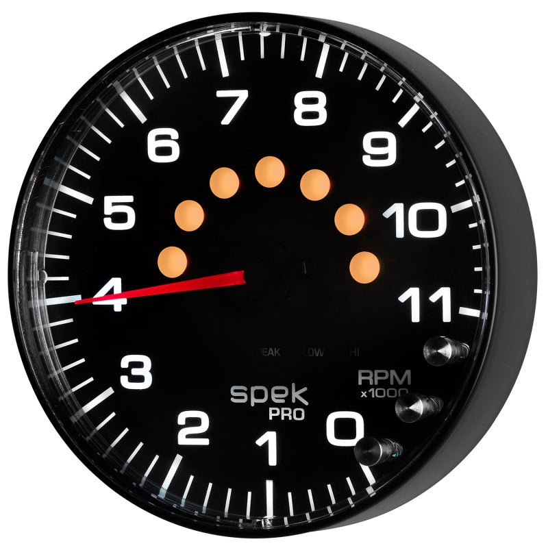 Autometer Spek-Pro Gauge Tachometer 5in 11K Rpm W/Shift Light & Peak Mem Black/Black AutoMeter Gauges