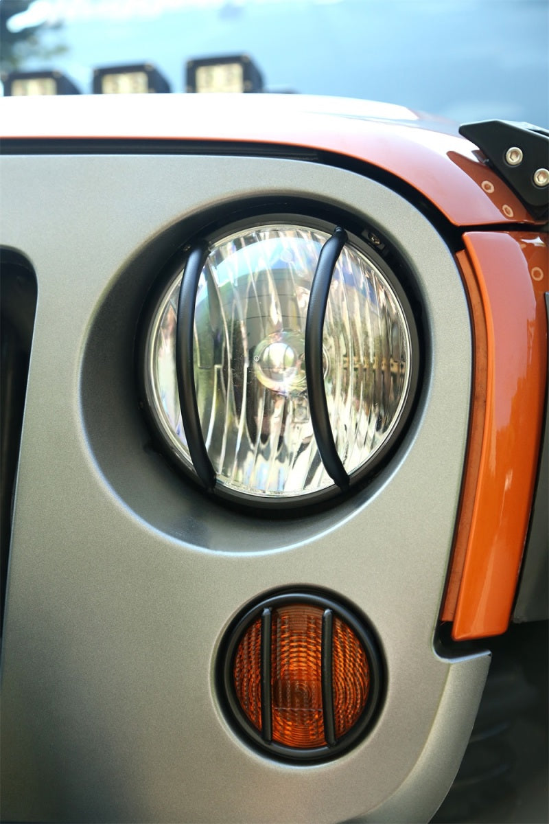 Rugged Ridge 07-18 Jeep Wrangler JK Textured Black Headlight Euro Guards Rugged Ridge Light Covers and Guards