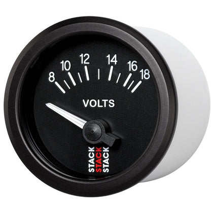 Autometer Stack Instruments 52mm 8-18V Electric Battery Voltage Gauge - Black AutoMeter Gauges