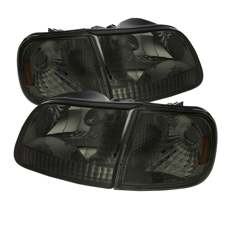 Xtune Ford F150 97-03 / Expedition 97-02 Crystal Headlights w/Corner Smoke HD-JH-FF15097-SET-AM-SM SPYDER Headlights