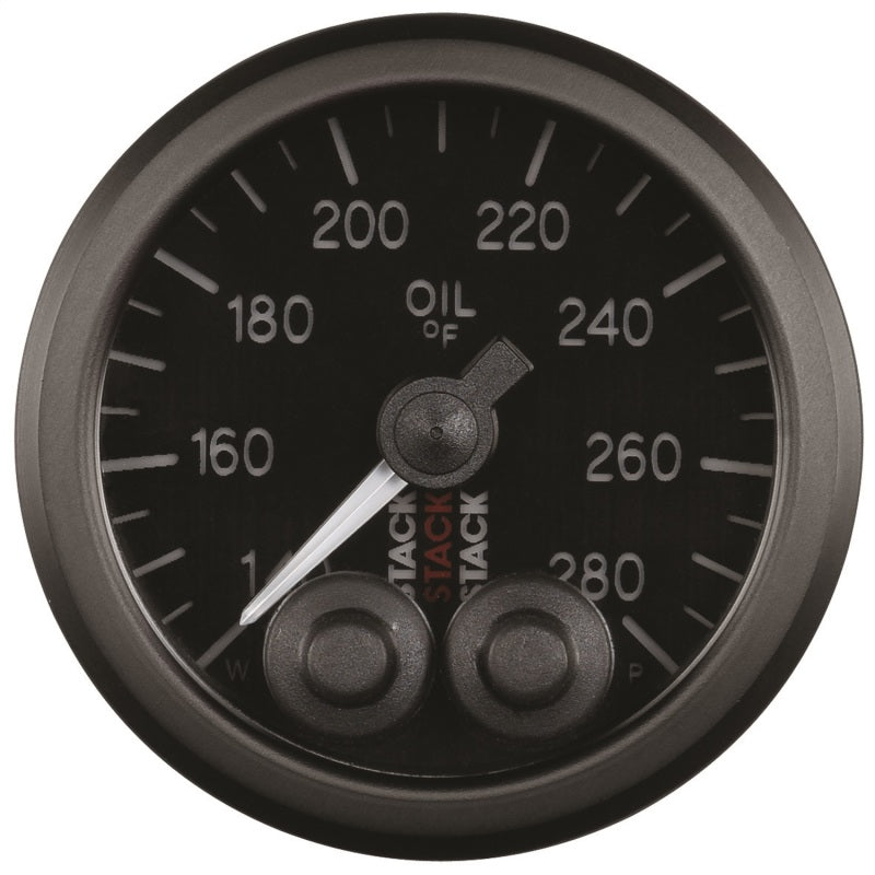 Autometer Stack Instruments 52mm 140-280 Deg F 1/8in NPTF Male Pro Control Oil Temp Gauge - Black AutoMeter Gauges