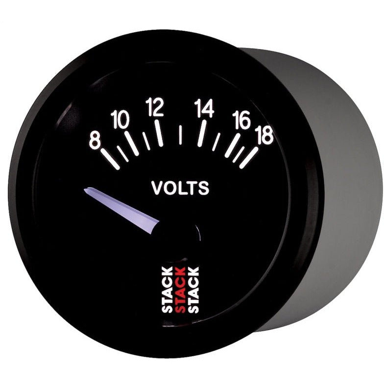 Autometer Stack Instruments 52mm 8-18V Electric Battery Voltage Gauge - Black AutoMeter Gauges