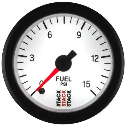 Autometer Stack 52mm 0-15 PSI 1/8in NPTF Male Pro Stepper Motor Fuel Pressure Gauge - White AutoMeter Gauges