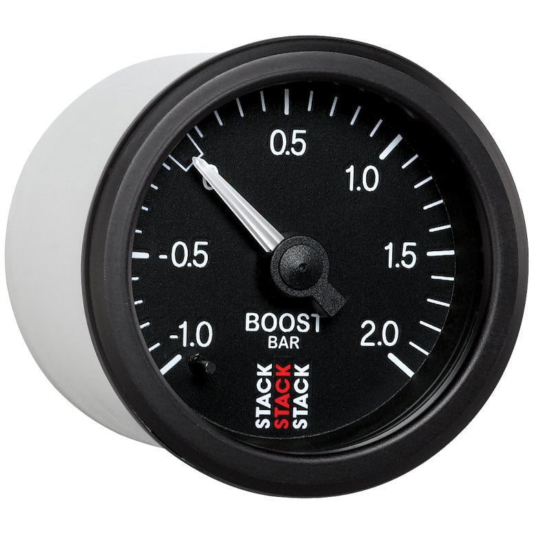 Autometer Stack 52mm -1 to +2 Bar T-Fitting 0.187in Barb (M) Mechanical Boost Pressure Gauge - Black AutoMeter Gauges