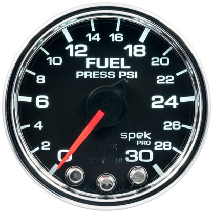 Autometer Spek-Pro Gauge Fuel Press 2 1/16in 30psi Stepper Motor W/Peak & Warn Blk/Chrm AutoMeter Gauges