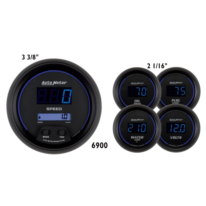 Autometer Cobalt Digital 3-3/8in Programmable Electric Speedometer/ 2-1/16in Electric Oil Pressure AutoMeter Gauges