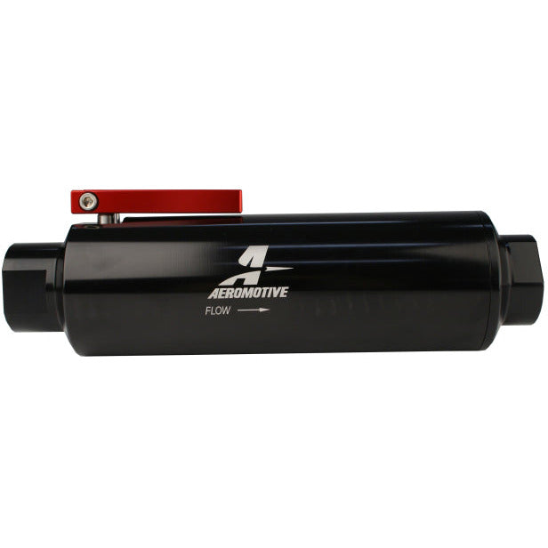 Aeromotive In-Line AN-12 Filter w/Shutoff Valve 100 Micron SS Element - Black Anodize Finish Aeromotive Fuel Filters