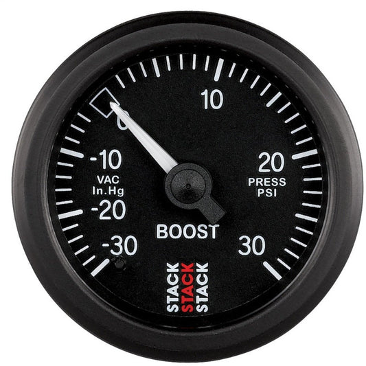 Autometer 52mm Stack Instruments -30INHG to +30PSI Mechanical Boost Gauge - Black AutoMeter Gauges