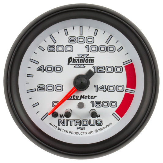 Autometer Phantom II Nitrous Pressure 2 5/8in 1600 psi Stepper Motor Gauge with Peak and Warning AutoMeter Gauges