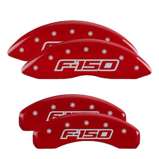 MGP 4 Caliper Covers Engraved Front & Rear Oval Logo/Ford Red Finish Silver Char 2014 Ford F-150