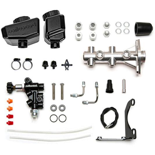 Wilwood Remote Tandem M/C Kit w/Brkt and Valve - 1in Bore Burnished Wilwood Brake Master Cylinder