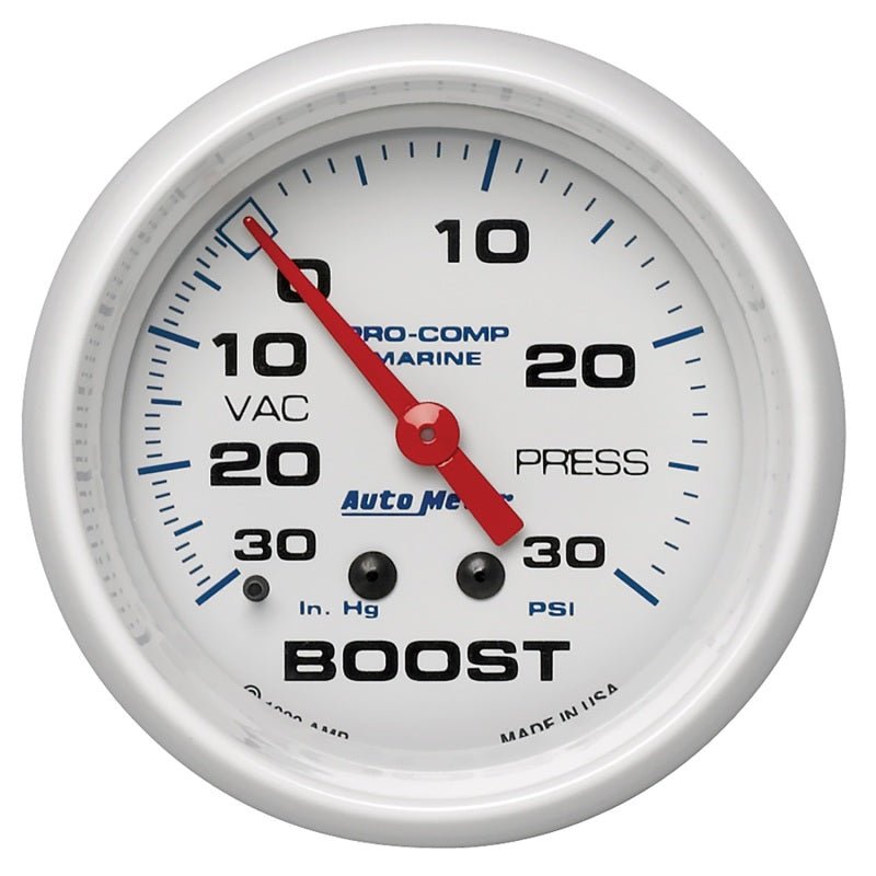 Autometer Marine White Gauge 2-5/8in Mechanical Vacuum/Boost Gauge 30INHG-30PSI AutoMeter Gauges