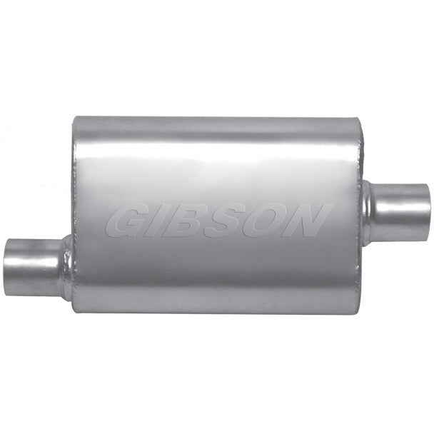 Gibson MWA Superflow Offset/Center Oval Muffler - 4x9x14in/2.5in Inlet/2.5in Outlet - Stainless Gibson Muffler