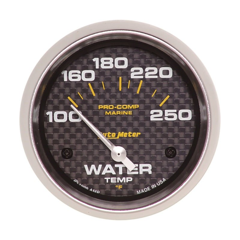 Autometer Marine Carbon Fiber 2-5/8in Electric Water Temperature Gauge 100-250 Deg F AutoMeter Gauges
