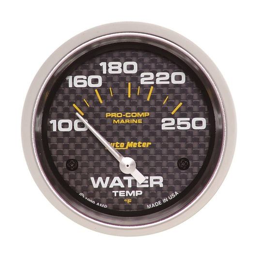 Autometer Marine Carbon Fiber 2-5/8in Electric Water Temperature Gauge 100-250 Deg F AutoMeter Gauges