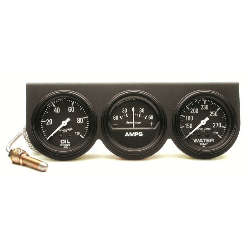 AutoMeter Gauge Console Oilp/Wtmp/Amp 2-5/8in. 100PSI/280 Deg. F/60A Blk Dial Blk Bzl Ag AutoMeter Gauges