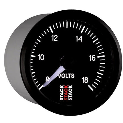 Autometer Stack 52mm 8-18V Pro Stepper Motor Battery Voltage Gauge - Black AutoMeter Gauges