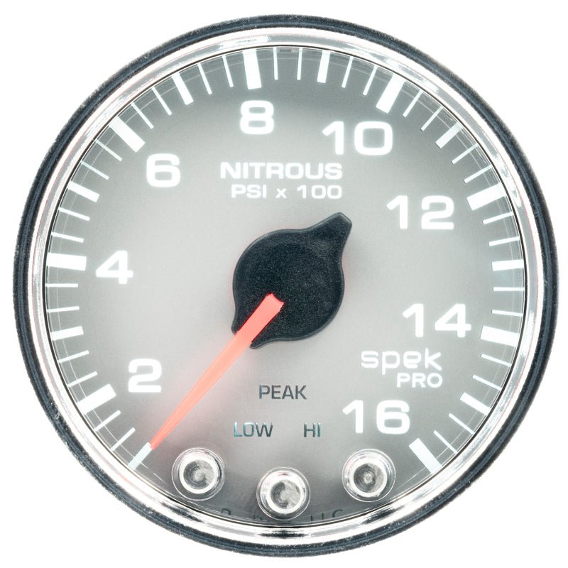 Autometer Spek-Pro Gauge Nitrous Press 2 1/16in 1600psi Stepper Motor W/Peak & Warn Slvr/Chrm AutoMeter Gauges