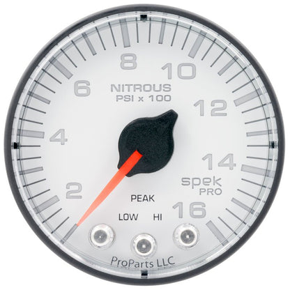 Autometer Spek-Pro 2 1/16in 1600PSI Stepper Motor w/ Peak & Warn White/Black Nitrous Pressure Gauge AutoMeter Gauges