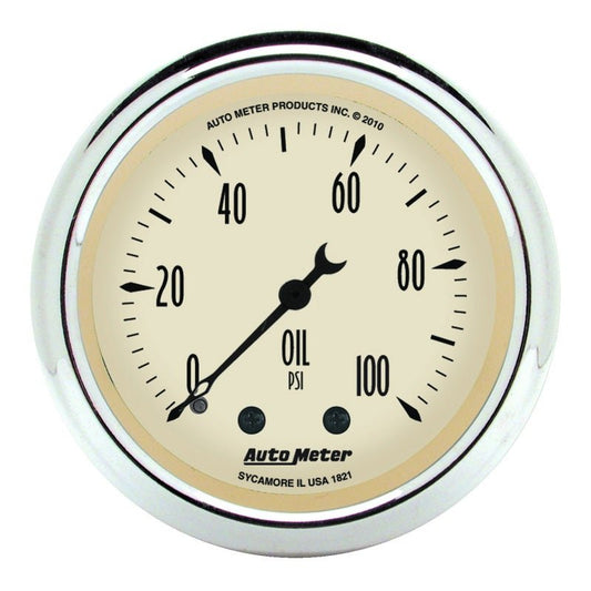 Autometer Antique Beige 52.4mm 0-100 PSI Mechanical Oil Pressure Gauge AutoMeter Gauges