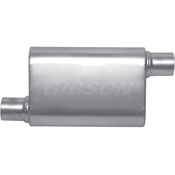 Gibson MWA Superflow Offset/Offset Oval Muffler - 4x9x14in/2.25in Inlet/2.25in Outlet - Stainless Gibson Muffler