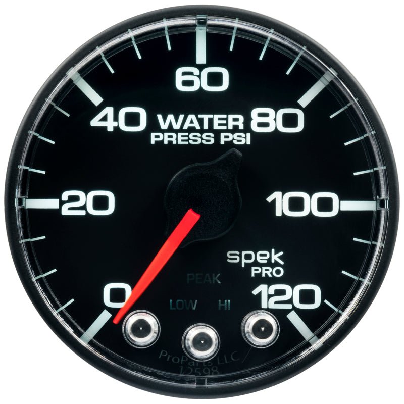 Autometer Spek-Pro Gauge Water Press 2 1/16in 120psi Stepper Motor W/Peak & Warn Blk/Blk AutoMeter Gauges