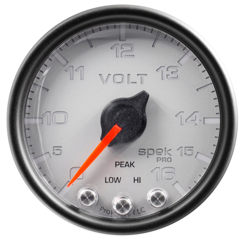 AutoMeter Gauge Voltmeter 2-1/16in. 16V Stepper Motor W/Peak & Warn Slvr/Blk Spek-Pro AutoMeter Gauges